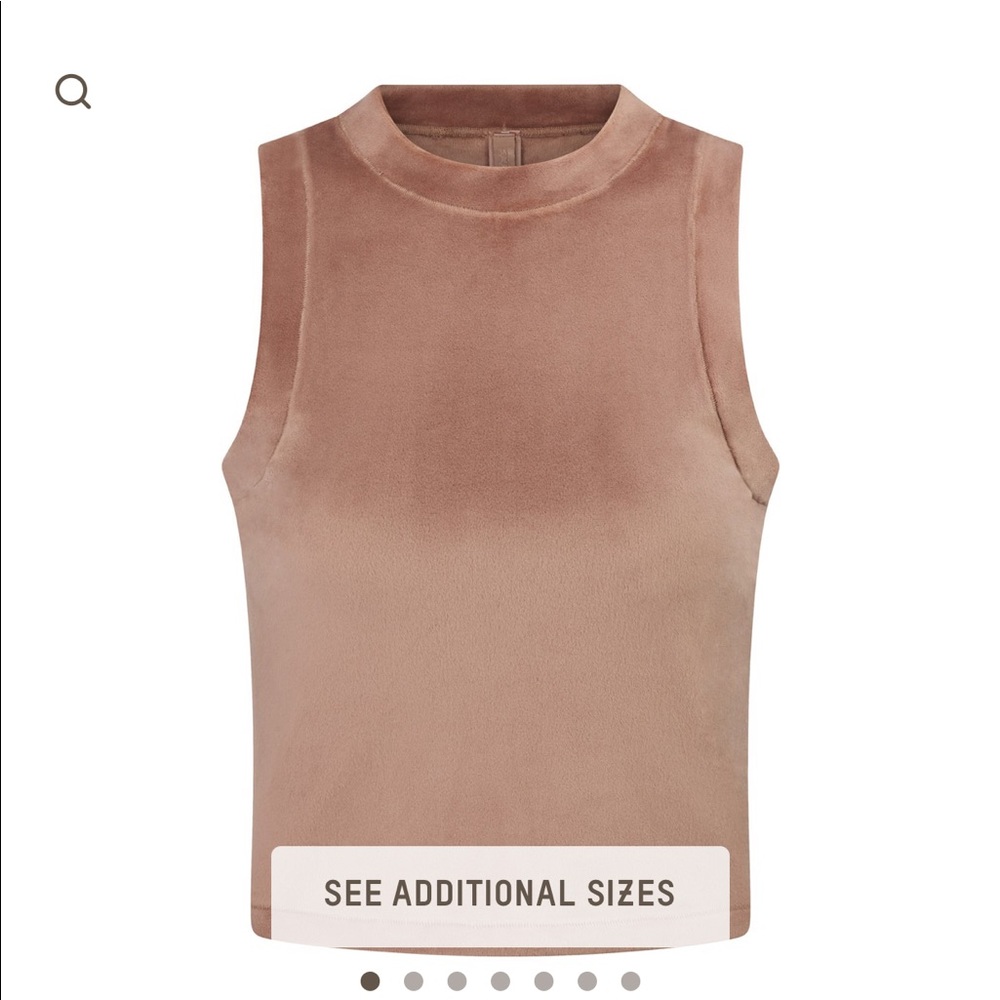 Skims Velour Crew Neck Tank. Color on SKIMS site is SIENNA